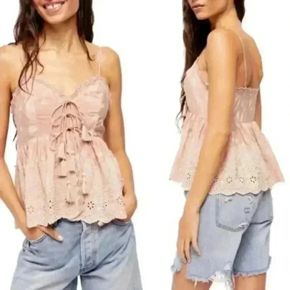Free People Intimately Jenna Embroidered Camisole Sand Romantic Top - Picture 2 of 7